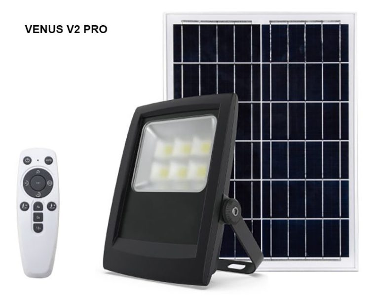 Projecteur VENUS V2 PRO avec son panneau solaire