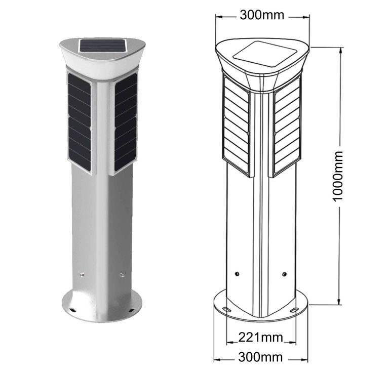 Dimensions de la borne solaire MINI HELIOS