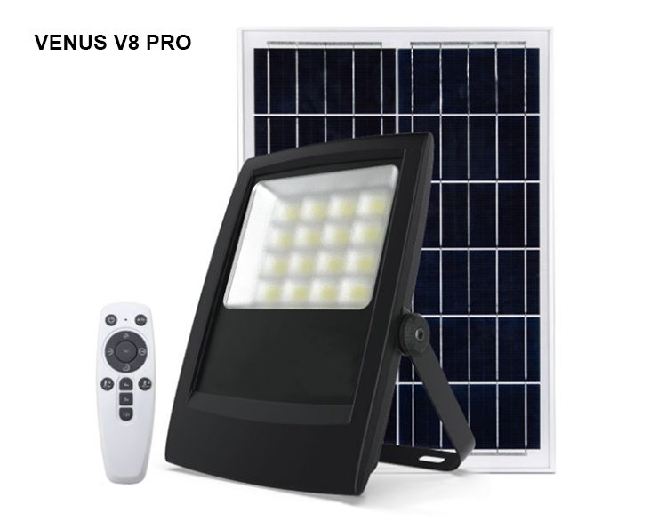 Projecteur VENUS V8 PRO avec son panneau solaire