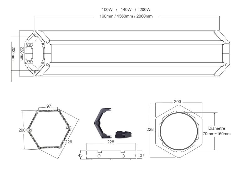 Tailles des modules solaires verticaux hexagonaux