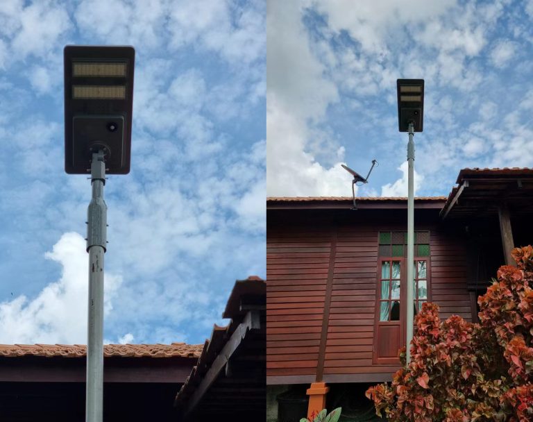 Lampe solaire TITAN 45W éclairage de rue dans résidence de jour