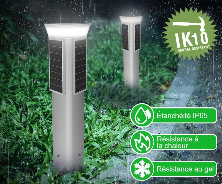 Borne solaire MINI HELIOS résistante IK10, étanchéité IP65, résistante à la chaleur et au gel